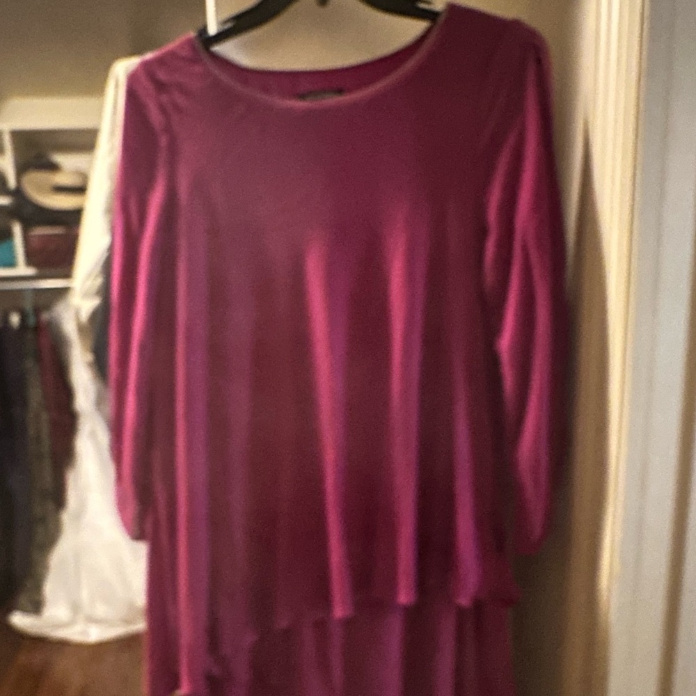 MARINA Fuchsia Long Sleeve Layered Dress